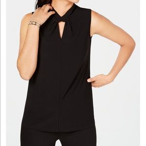 ALFANI Twist Neck Knit Top Petite Small PS Black EUC $60